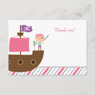 Cute pink girl's pirate birthday party thank you