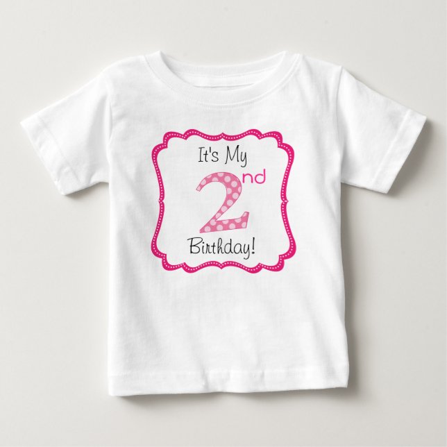 Cute Pink Girl's Second Birthday Baby T-Shirt (Front)