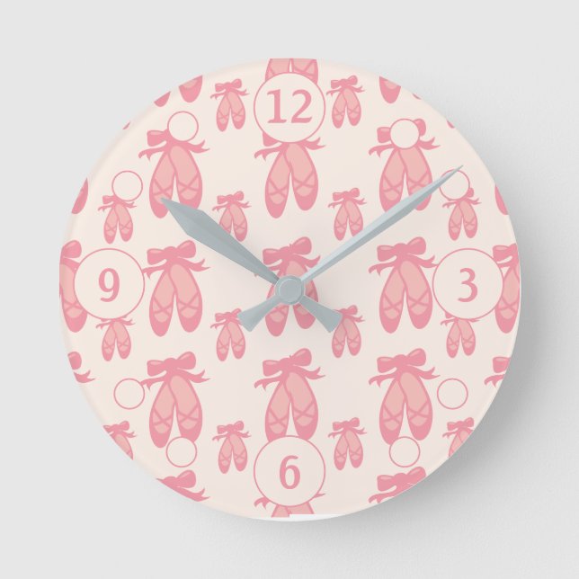 Cute pink girly balllet shoes round clock (Front)