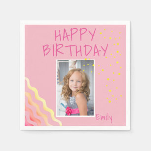 Cute Pink Girly Birthday Photo Napkin