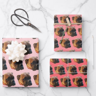 Cute Pink Girly Boxer Dog Wrapping Paper Sheet