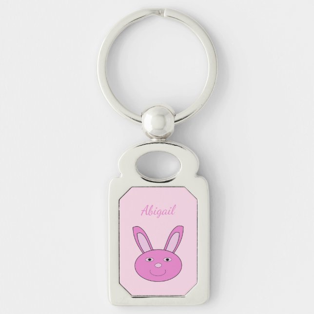 Cute Pink Girly Bunny Face Spring Easter Custom Key Ring (Front)