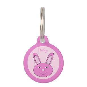 Cute Pink Girly Bunny Face Spring Easter Custom Pet Tag