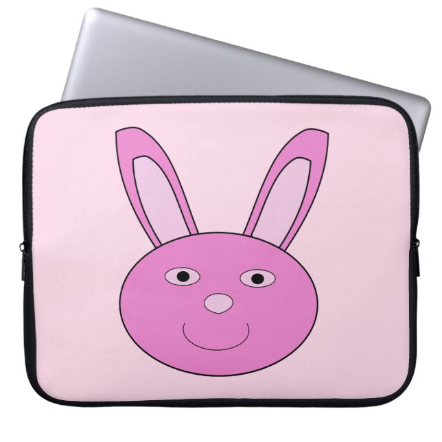 Cute Pink Girly Bunny Face Spring Easter Laptop Sleeve (Front)