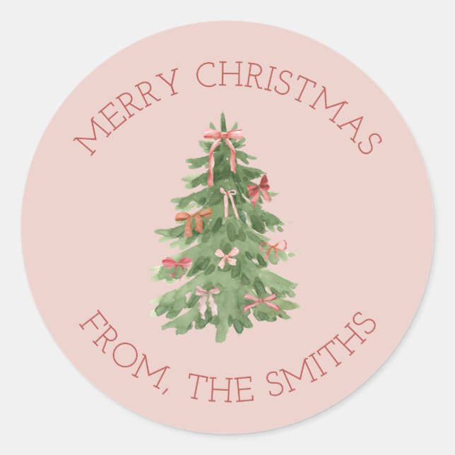 Cute Pink Girly Christmas Tree Gift Stickers (Front)