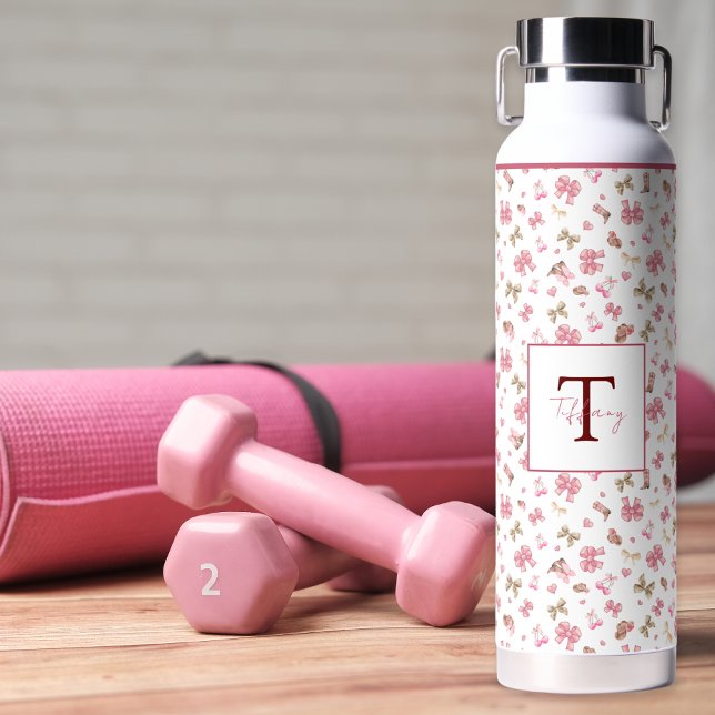 Cute Pink Girly Cowgirl Coquette Boots & Bows Water Bottle (Creator Uploaded)