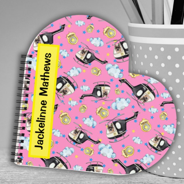 Cute Pink Girly Junior Police Print Heart Shape  Notebook (Creator Uploaded)