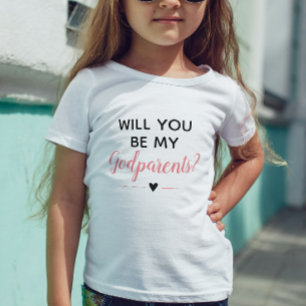 Cute Pink Girly Will You Be My Godparents Baby T-Shirt