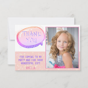 Cute Pink Glitter Birthday Thank you Photo Card