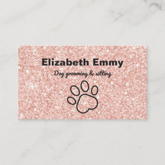 Cute Pink Glitter Dog Sitter and groomer Business Card