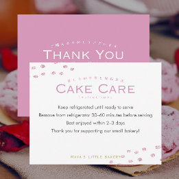 Cute Pink Glitter Dot Cake Care Instructions Thank You Card