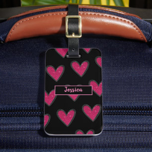 Cute Pink Glitter Hearts Luggage Tag
