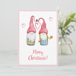 Cute Pink Gnome in Love Merry Christmas