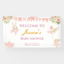 Cute pink & gold ballerina baby shower banner