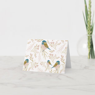 Cute Pink Gold Chickadee Bird Floral Hearts Print  Thank You Card