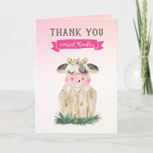 Cute Pink Gold Cow Baby Shower Thank You Note Card