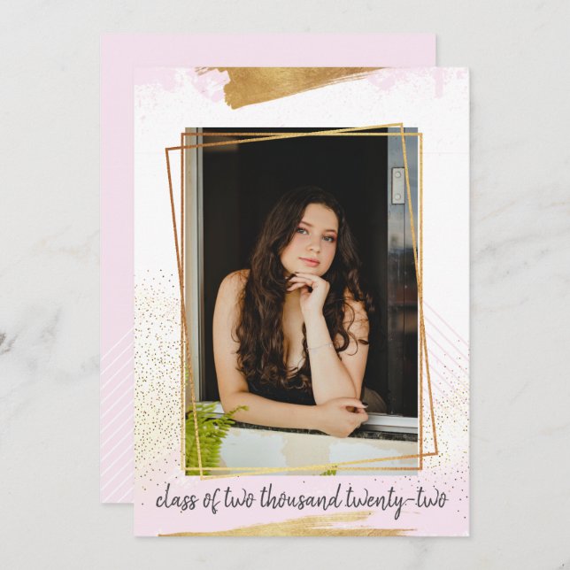 Cute Pink & Gold Framed Graduation Invitation (Front/Back)