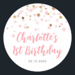 Cute Pink Gold Glitter Confetti Dots Kids Birthday Classic Round Sticker<br><div class="desc">Blush Pink Gold Glitter Sparkle Confetti Birthday Favour Sticker</div>