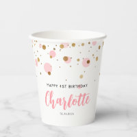 Cute Pink Gold Glitter Confetti Dots Kids Birthday