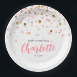 Cute Pink Gold Glitter Confetti Dots Kids Birthday Paper Plate<br><div class="desc">Blush Pink Gold Glitter Sparkle Confetti Birthday Party Plates</div>