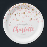 Cute Pink Gold Glitter Confetti Dots Kids Birthday Paper Plate<br><div class="desc">Blush Pink Gold Glitter Sparkle Confetti Birthday Party Plates</div>