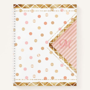 Cute Pink Gold Polka Dot Monogram Notebook