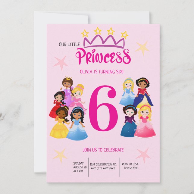 Cute Pink Gold  Princess Birthday Invitation (Front)