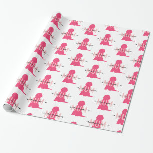 Cute Pink Goldendoodle Dog Mom with black cursive Wrapping Paper