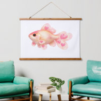 Cute Pink Goldfish with Hearts Kawaii Wood