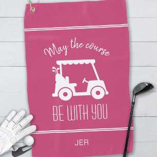 Cute Pink Golf Cart Monogrammed Golfer Quote Golf Towel