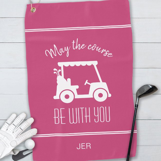 Cute Pink Golf Cart Monogrammed Golfer Quote Golf Towel (Creator Uploaded)
