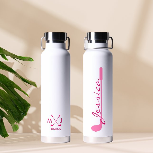 Cute Pink Golf Wedge With Name Water Bottle (Creator Uploaded)