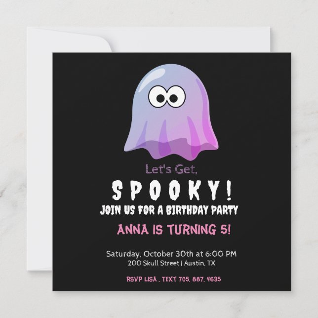 Cute Pink Google Eyes Ghost: Spooky & Whimsical  (Front)