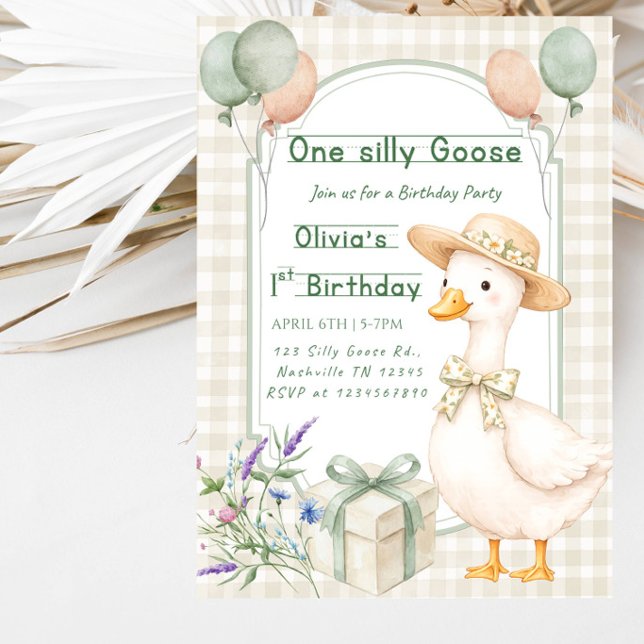 Cute Pink Goose First Birthday Party Invitation (Creator Uploaded)