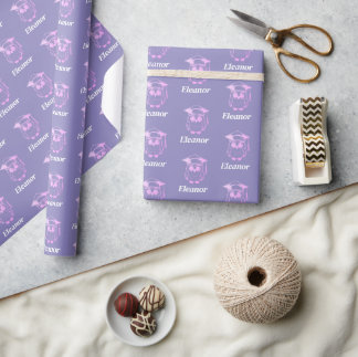 Cute Pink Grad Owl Pattern Wrapping Paper