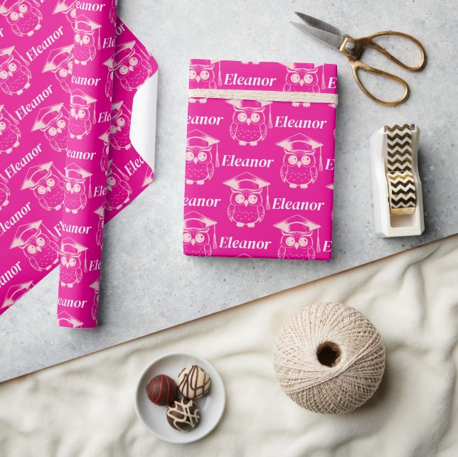 Cute Pink Grad Owl Pattern Wrapping Paper (Crafts)