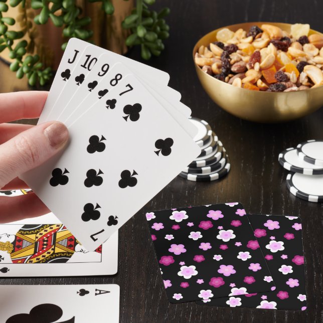 Cute pink gradient flower pattern on Black BG Gift Playing Cards (In Situ)