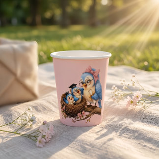Cute Pink Graduation Bird Paper Cup