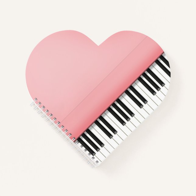 Cute Pink Grand Piano Heart Shaped Notebook (Front)