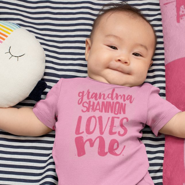 Cute Pink Grandma LOVES Me Baby Bodysuit (Creator Uploaded)