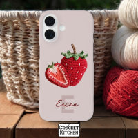 Cute Pink Granny Chic Crochet Strawberry Monogram