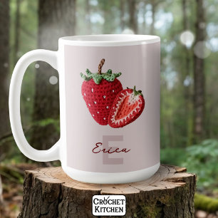 Cute Pink Granny Chic Crochet Strawberry Monogram Coffee Mug