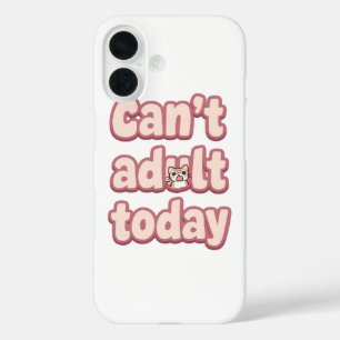Cute Pink Graphic with Peeking Cat iPhone 16 Case