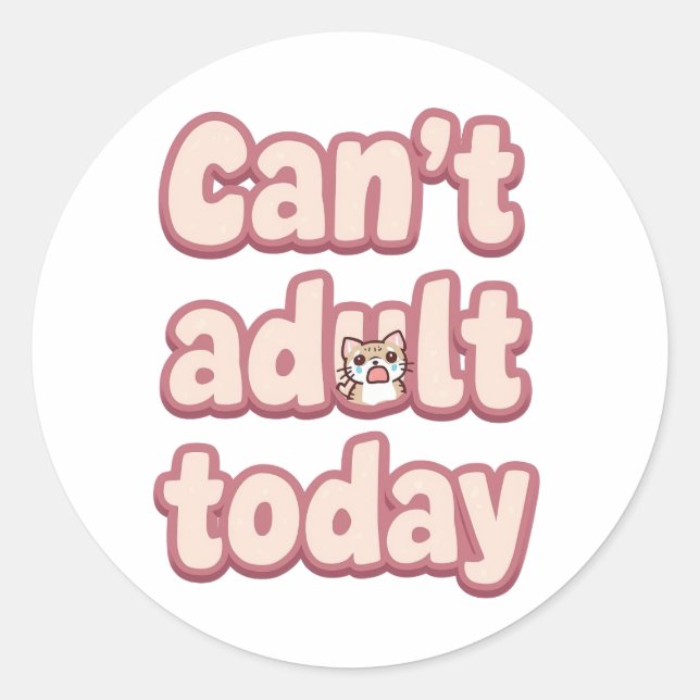 Cute Pink Graphic with Peeking Cat Classic Round Sticker (Front)
