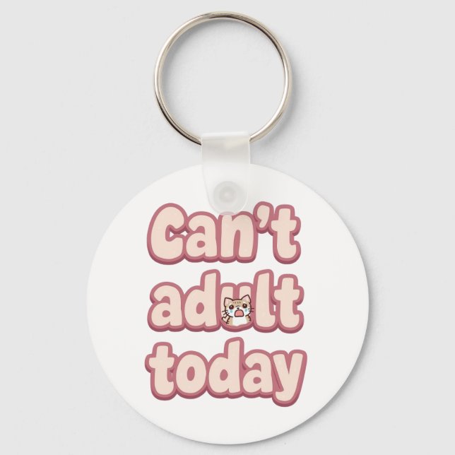 Cute Pink Graphic with Peeking Cat Key Ring (Front)