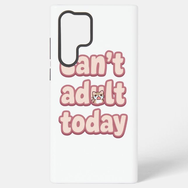 Cute Pink Graphic with Peeking Cat Samsung Galaxy S22 Ultra Case (Back)