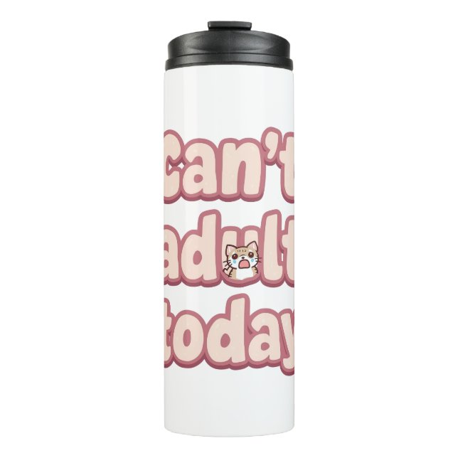 Cute Pink Graphic with Peeking Cat Thermal Tumbler (Front)