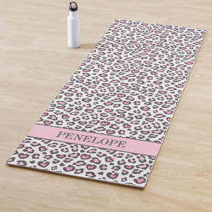 Cute Pink Gray Animal Leopard Print Yoga Mat