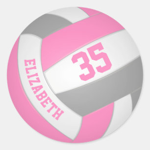 cute pink gray personalized volleyball classic round sticker