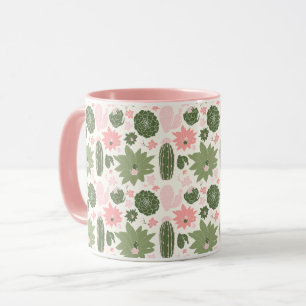 Cute Pink Green Cactus Succulents Mug